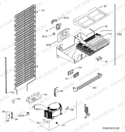 Взрыв-схема холодильника Electrolux IG1460SN - Схема узла Cooling system 017